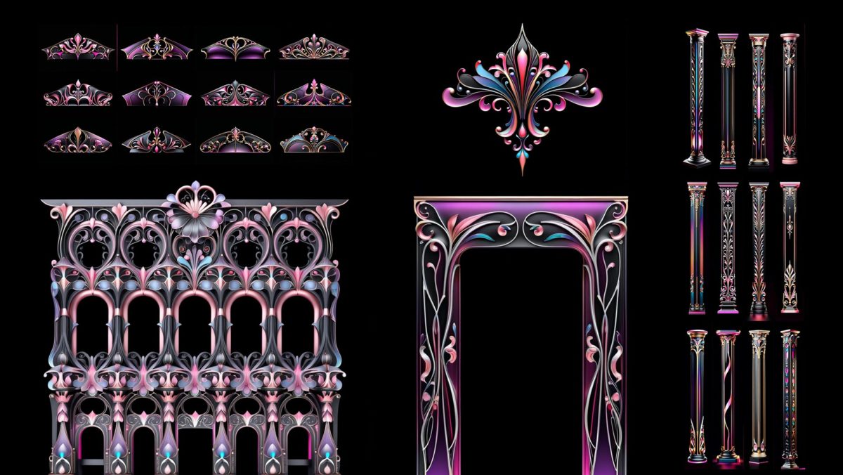 Art Nouveau Style. Projection Mapping Facade Textures