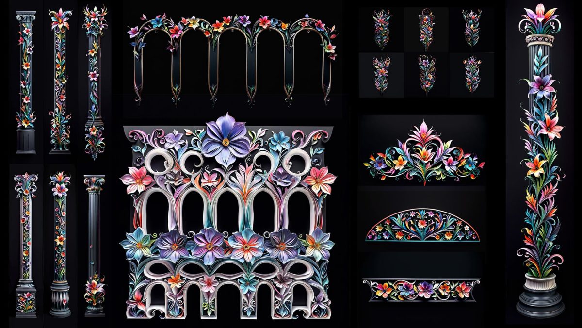 Colorful Flowers Facade decor elements Projection Mapping Texture