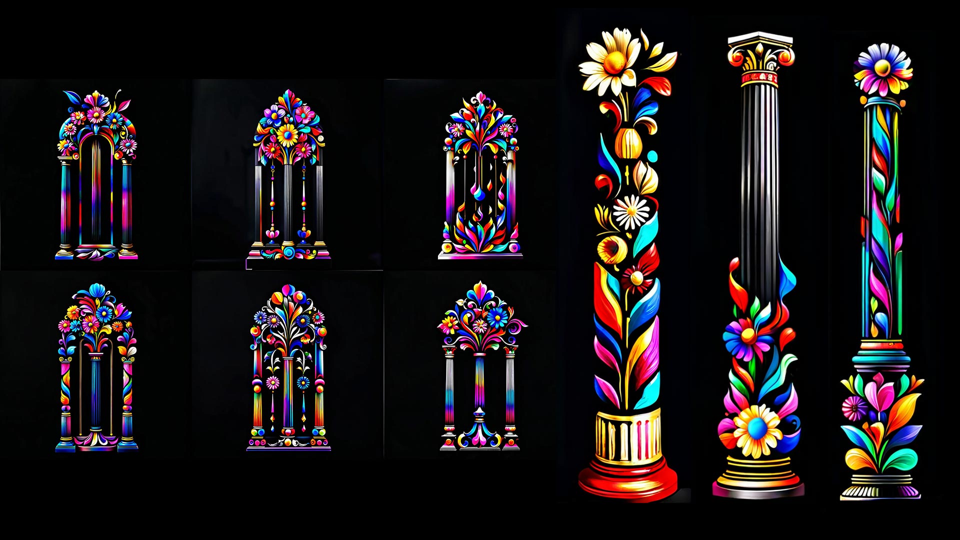 Flourish Vintage Flower architectural facade decorative elements projection mapping