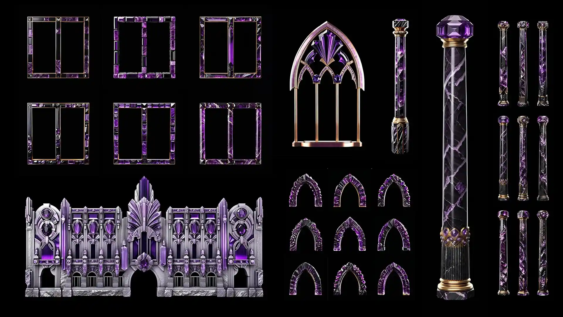 Violet amethyst windows and frames โ mystical projection mapping texture by Alexander Kuiava