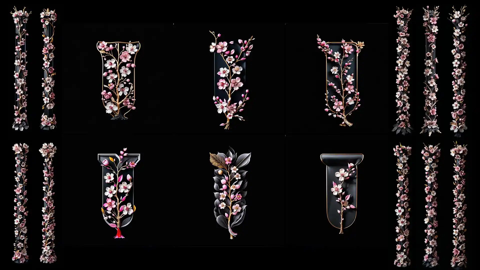 Pink sakura ornament frames and windows โ architectural projection mapping texture Vol.24