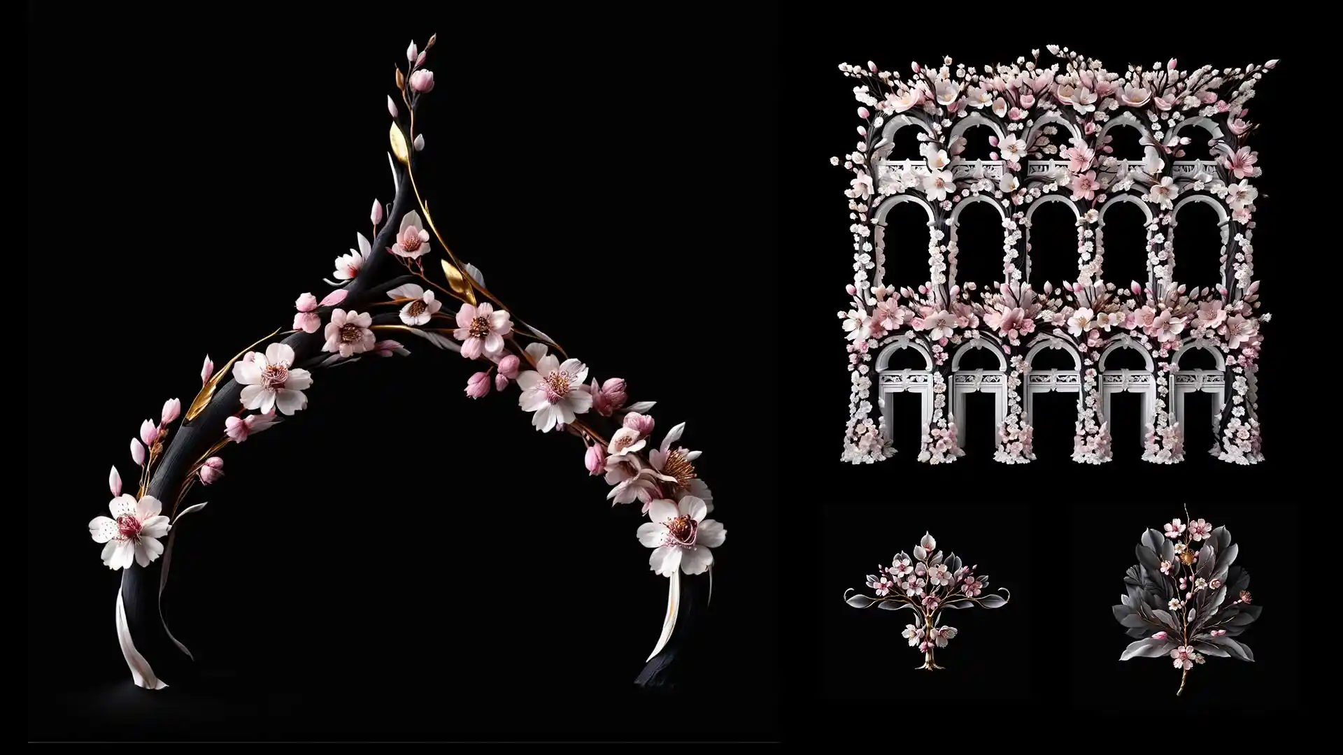 Sakura branches and balustrade elements โ high-resolution projection mapping texture