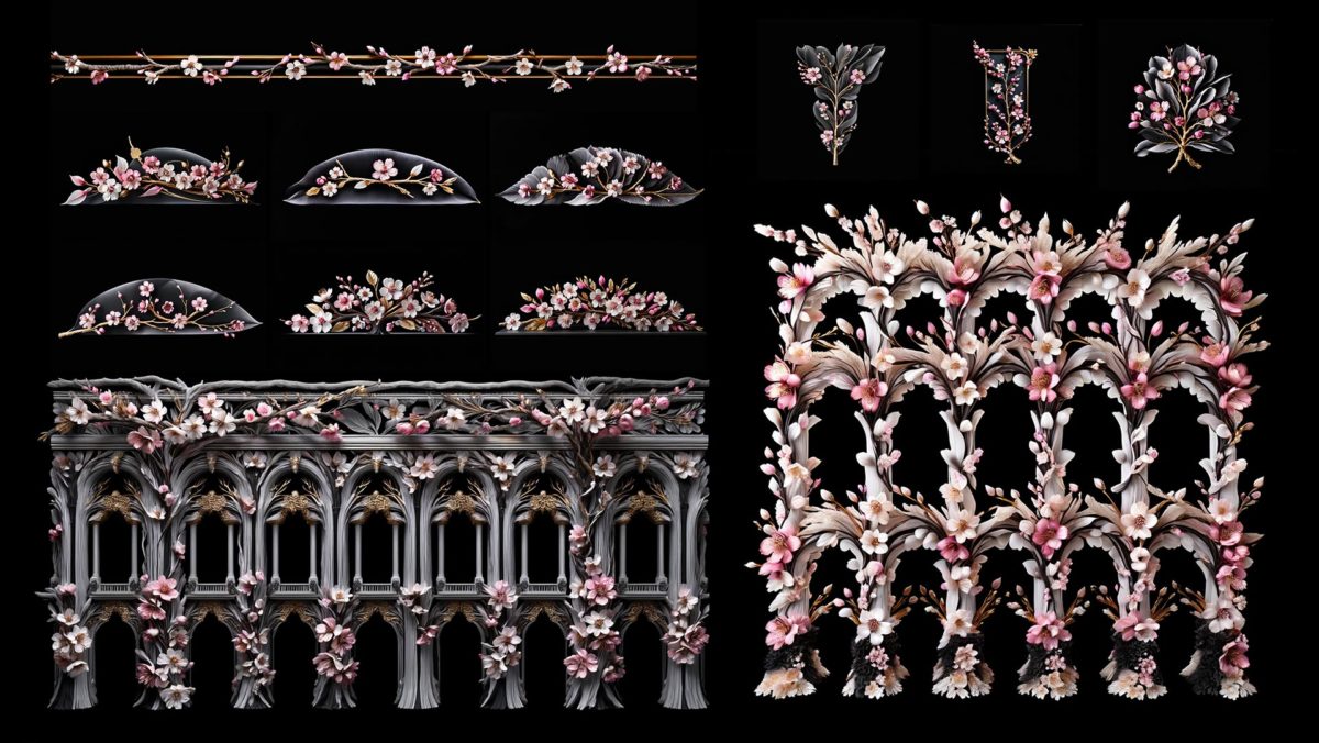 Sakura Flowers Facade decor elements Projection Mapping Texture