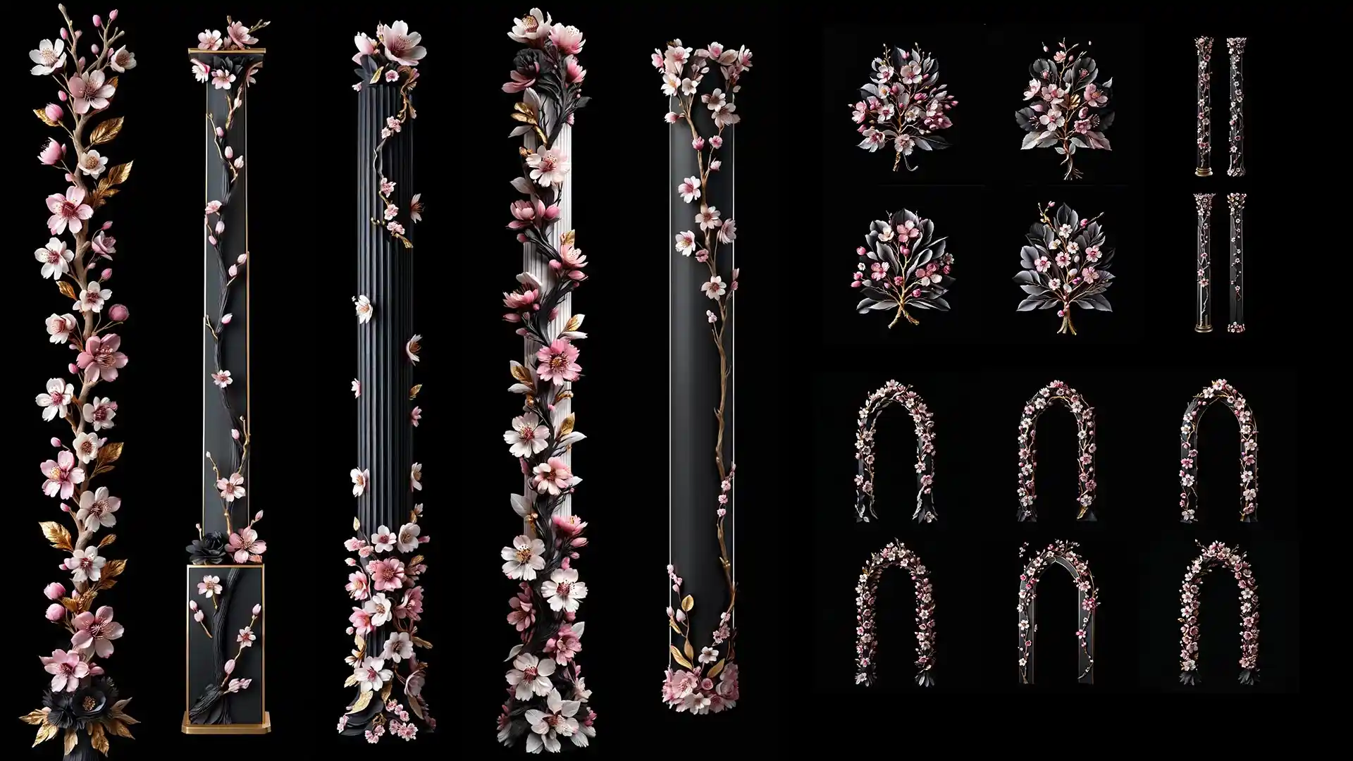 Sakura flower columns and arches โ projection mapping texture for building facade