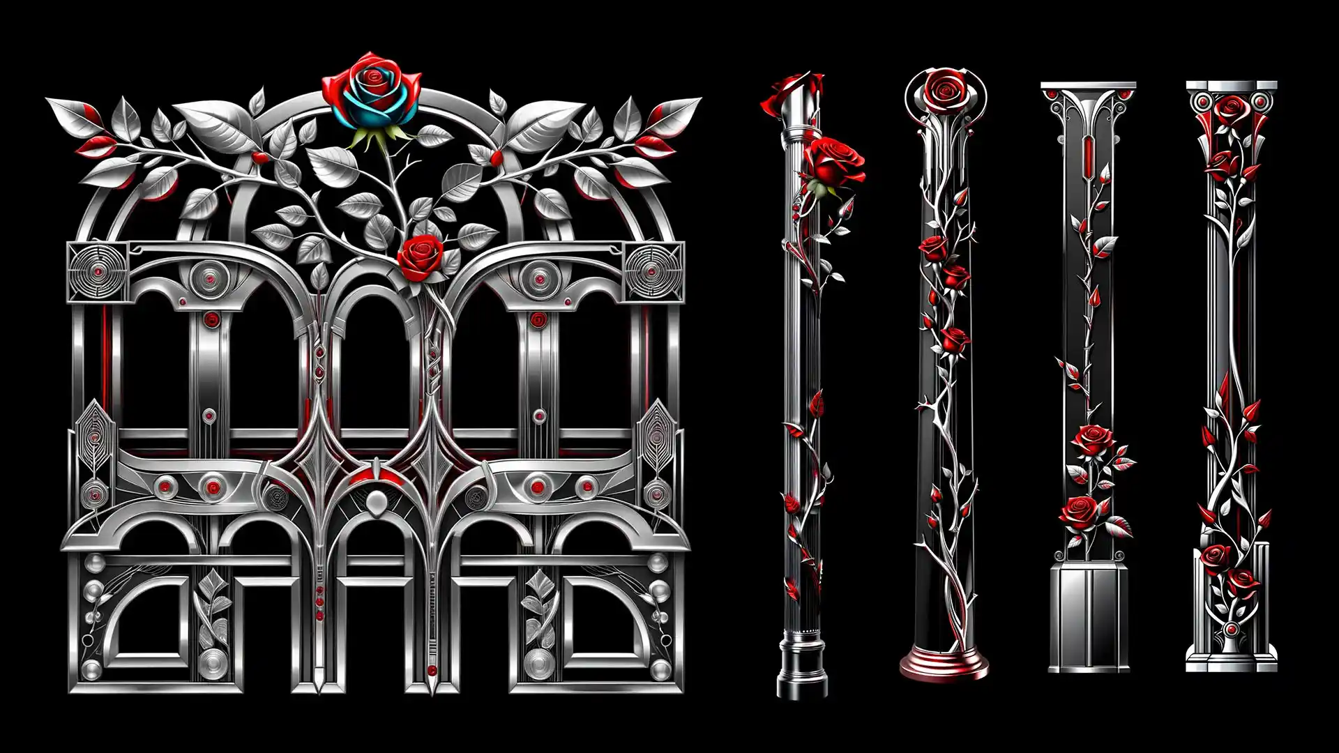 Silver-Rose-Promo-Projection-Mapping-Textures4 Silver Rose Projection Mapping Textures Pack Vol.26 โ red roses on silver metal facade for architectural mapping