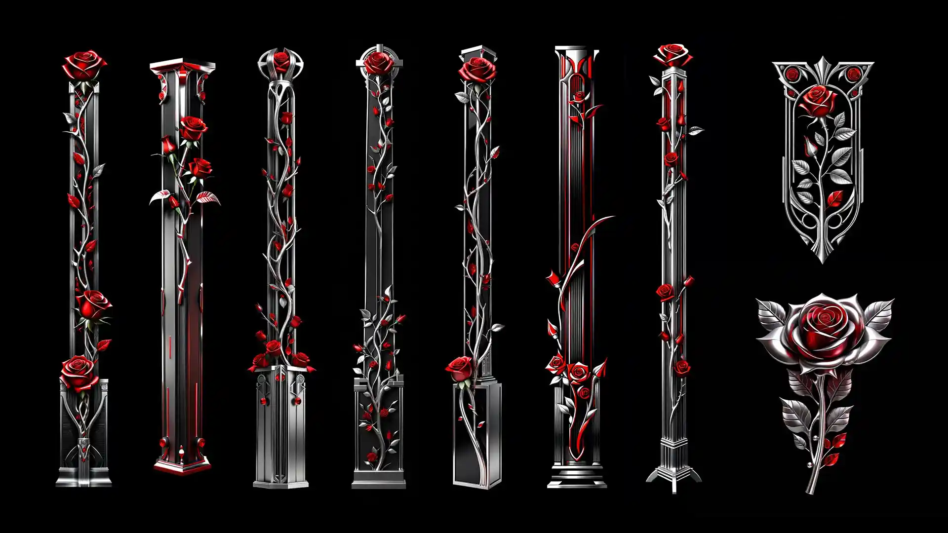 Red roses and silver metal columns โ architectural projection mapping texture by Alexander Kuiava