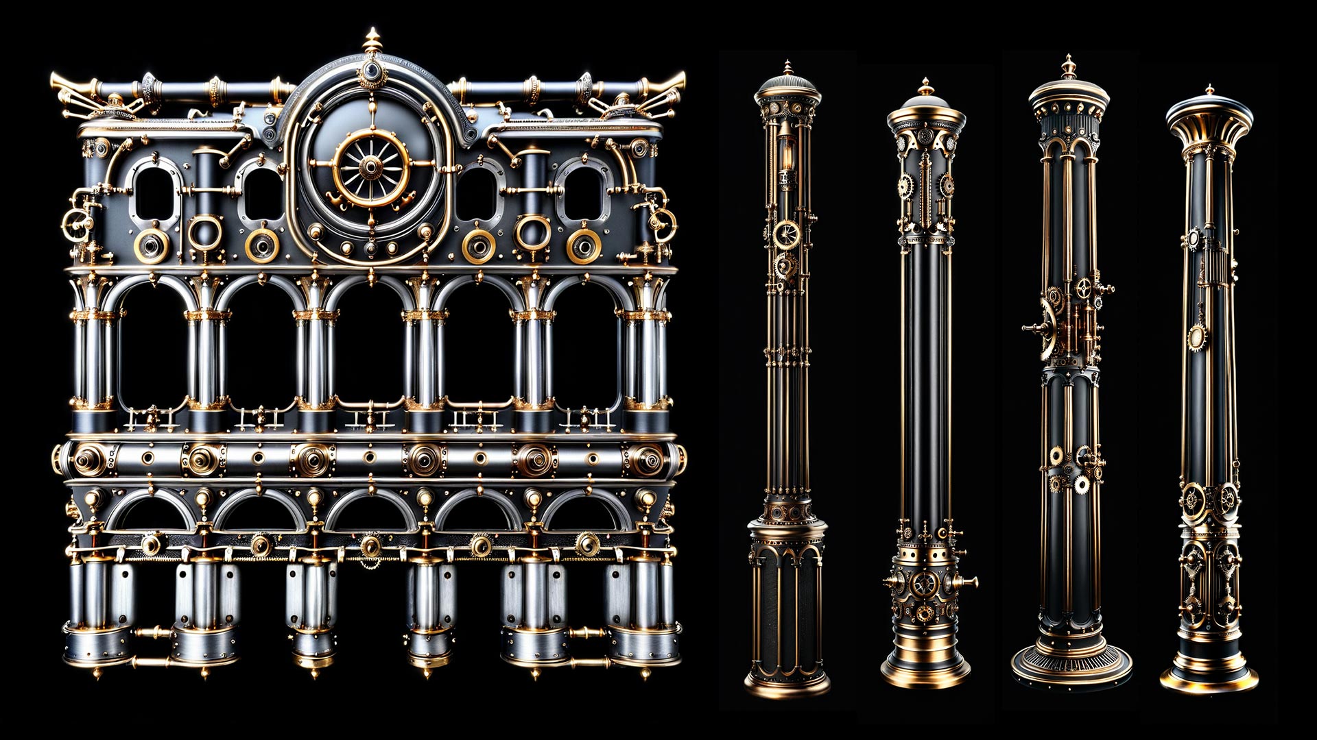 Steampunk Facade decorative elements for projection mapping