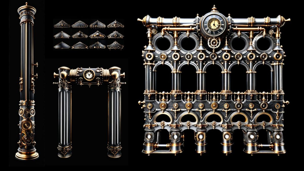 Steampunk Facade decorative elements for projection mapping