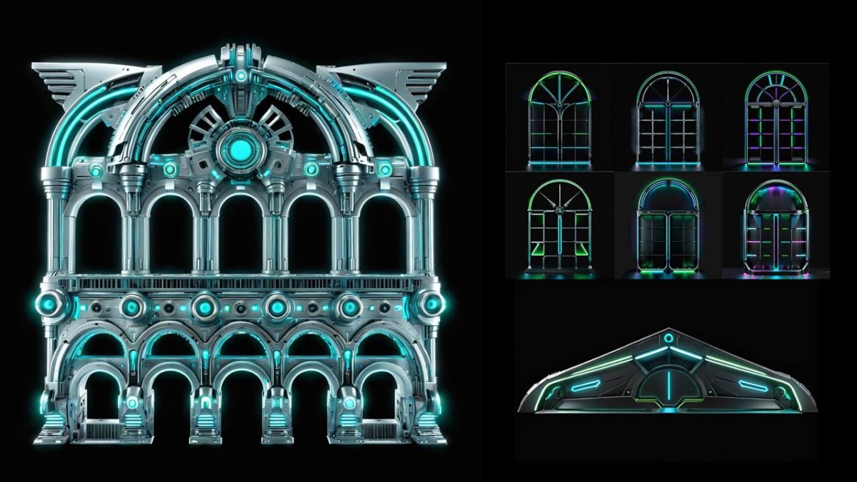 Techno Futuristic Archtectural Facade Decor Elements Projection Mapping