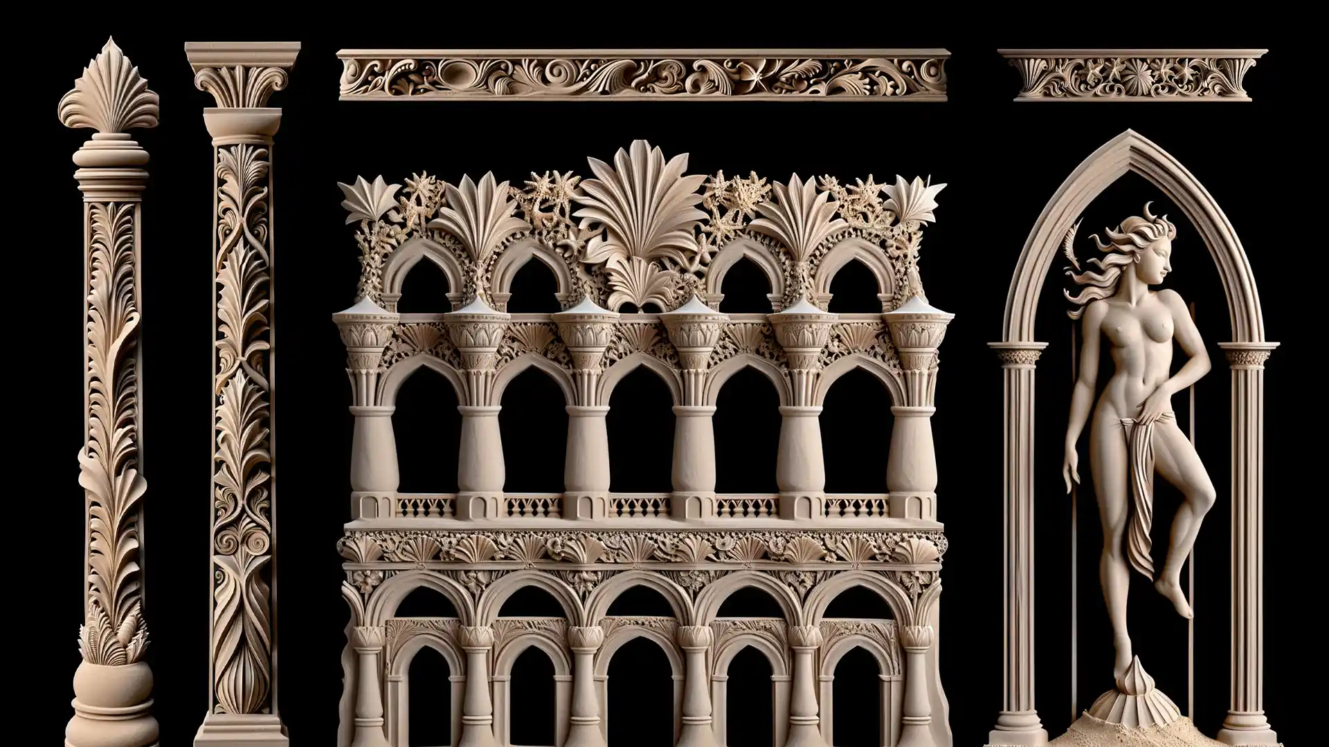 Dune-Dreams-Projection-Mapping-Textures-1 Dune Dreams Projection Mapping Texture Pack Vol.94 โ sandstone facade with ornate arches and columns