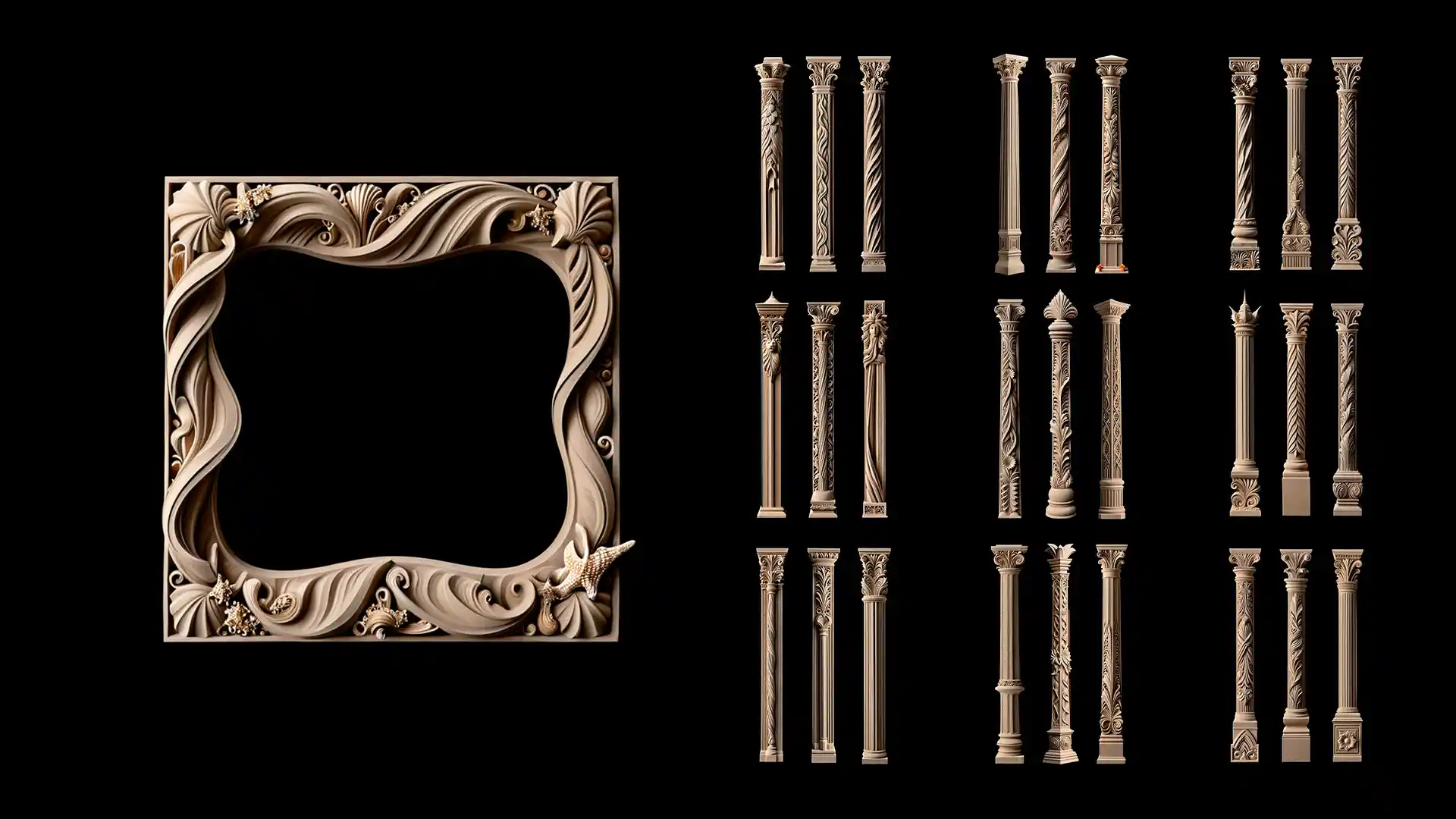 Ornate sand sculpture pillars and pediments โ high-resolution projection mapping texture Vol.94