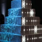 lue water splash and waterfall cascade animation on wedding cake tiers — projection mapping visual