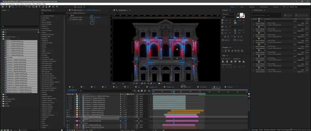 Happy-Mapping---Projection-Mapping-Video-Course---software-Layer-12 Facade texture imported into an After Effects composition, start of the projection mapping tutorial